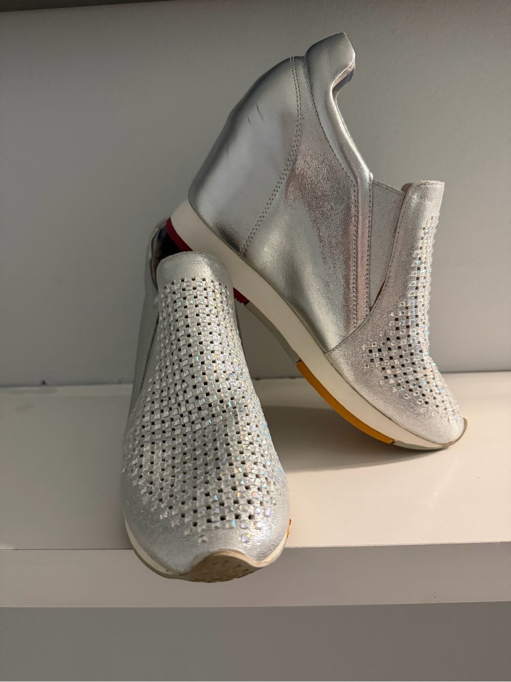 Women's Silver Slip-On Rhinestone Sneakers